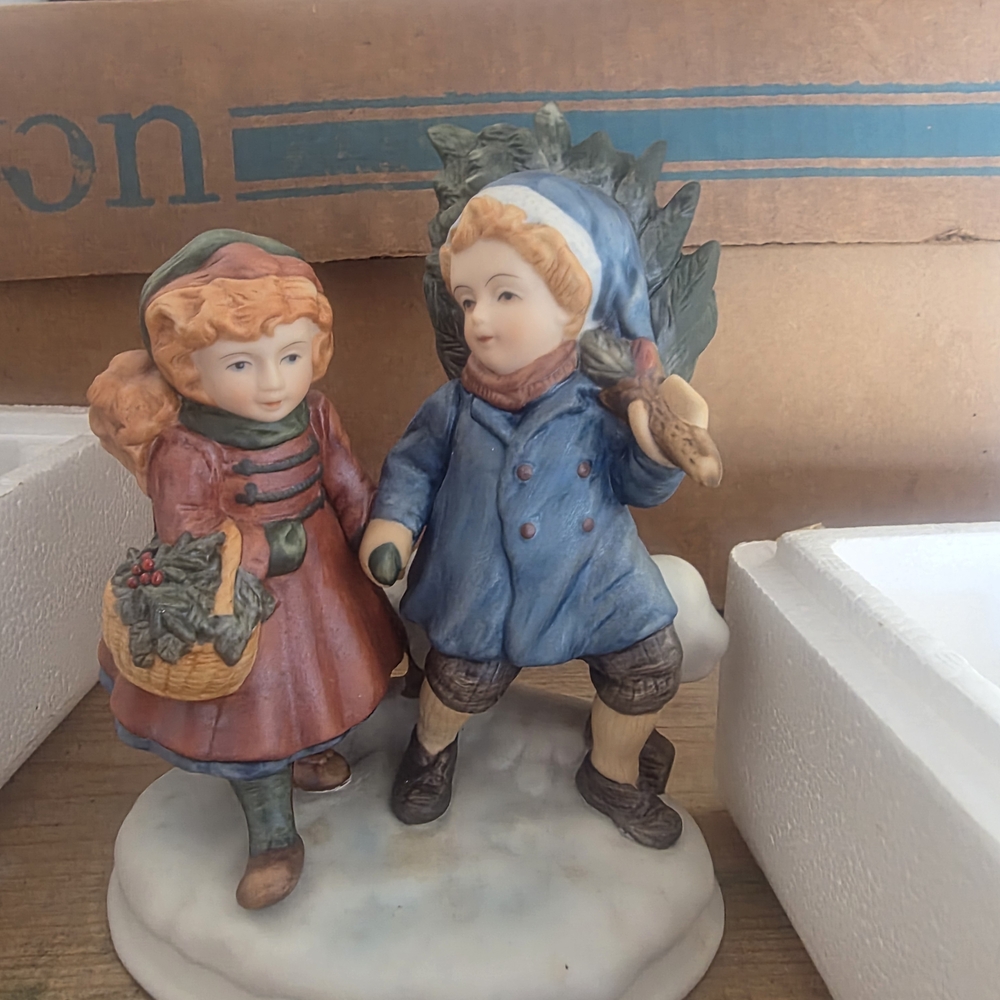 Avon Festive Children Figurine with Red and Blue Outfits